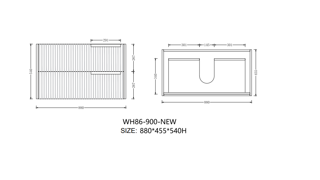Elena 460mm Wall Hung Vanity 900mm– Grooved Panel Design in Antica Timber, Matt White & Matt Black