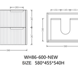 Elena 460mm Wall Hung Vanity 600mm– Grooved Panel Design in Antica Timber, Matt White & Matt Black