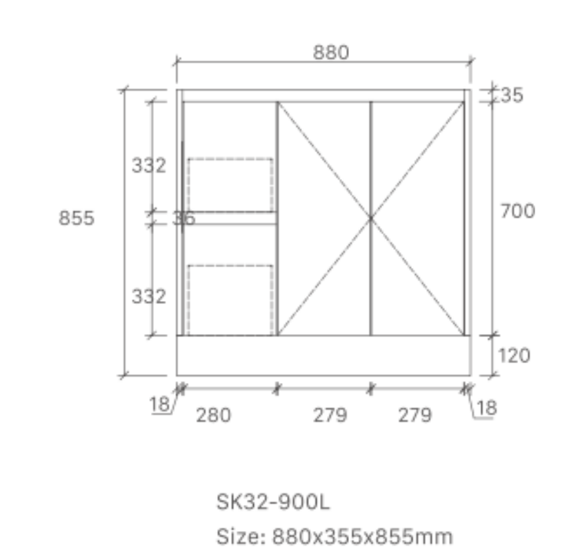 Sierra 900mm Freestanding Vanity with Drawers White Left Hand Draw