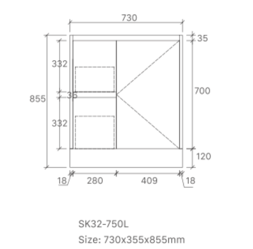 Sierra 750WL Freestanding Vanity with Drawers White Left Hand Draw