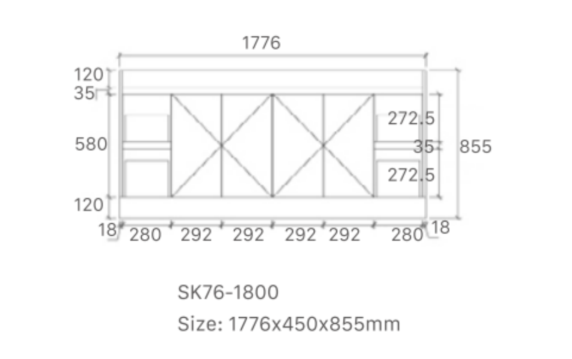 Quinn 1800W Freestanding 460mm Vanity Modern European Design