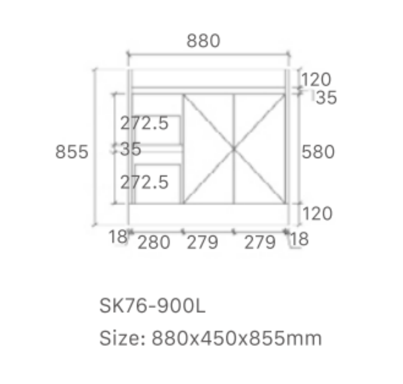 Quinn 900WL Freestanding 460mm Vanity Modern European Design Left Hand Side Drawers