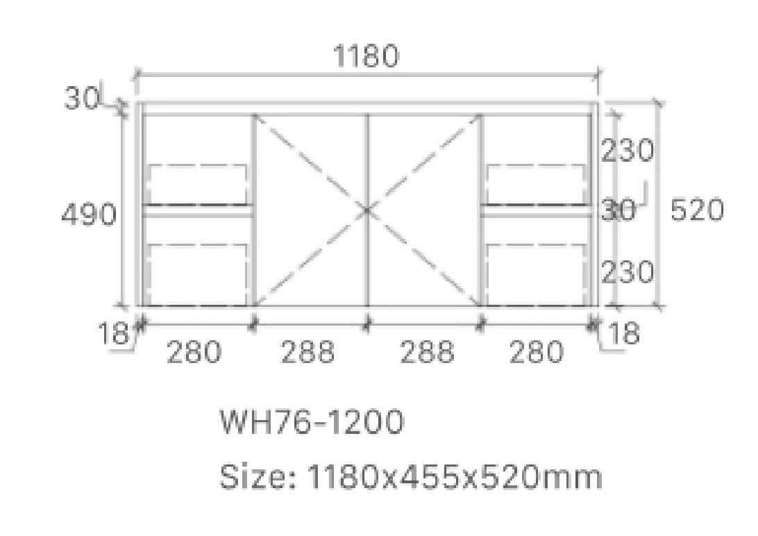 Luna 1200W Wall Hung Vanity 460mm  – Modern Floating Bathroom Cabinet
