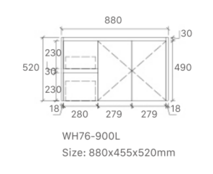 Luna 900WL-SD Wall Hung Vanity 460mm  – Modern Floating Bathroom Cabinet