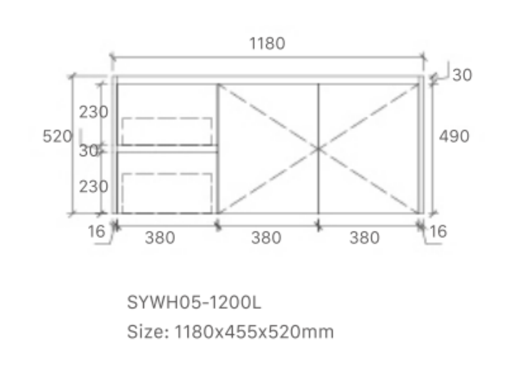 Royce 1200LA1 Wall Hung Vanity 460mm  – Timber Look Melamine Finish with Soft Close Drawers