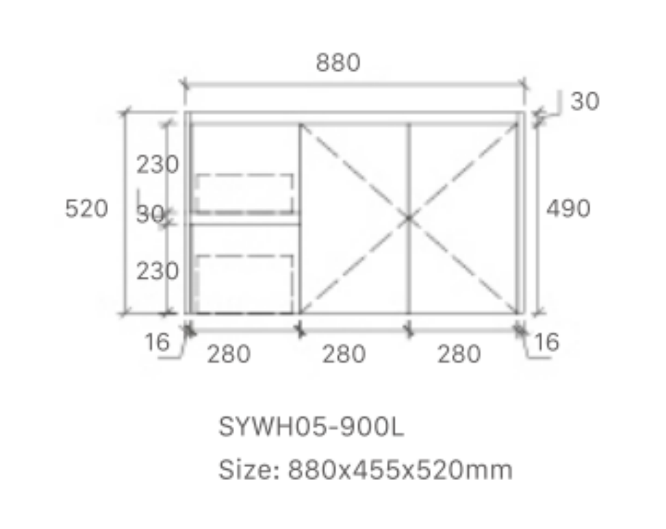 Royce 900LA1 Wall Hung Vanity 460mm  – Timber Look Melamine Finish with Soft Close Drawers