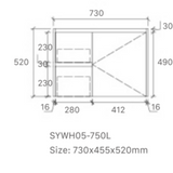 Royce 750LA1 Wall Hung Vanity 460mm  – Timber Look Melamine Finish with Soft Close Drawers