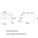Mina 900A1 Wall Hung Vanity 460mm – Timber Look Melamine Finish with Soft Close Drawers