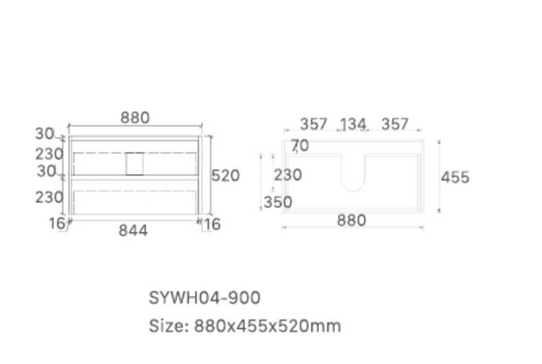 Mina 900A1 Wall Hung Vanity 460mm – Timber Look Melamine Finish with Soft Close Drawers