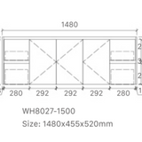Willow 1500W Vanity  Wall Hung 460mm Vanity – Gloss or Matt 2-Pack Finish with Soft Close Drawers