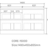 Core 1500DW Freestanding Vanity 460mm – Gloss White Finish with Soft Close Drawers