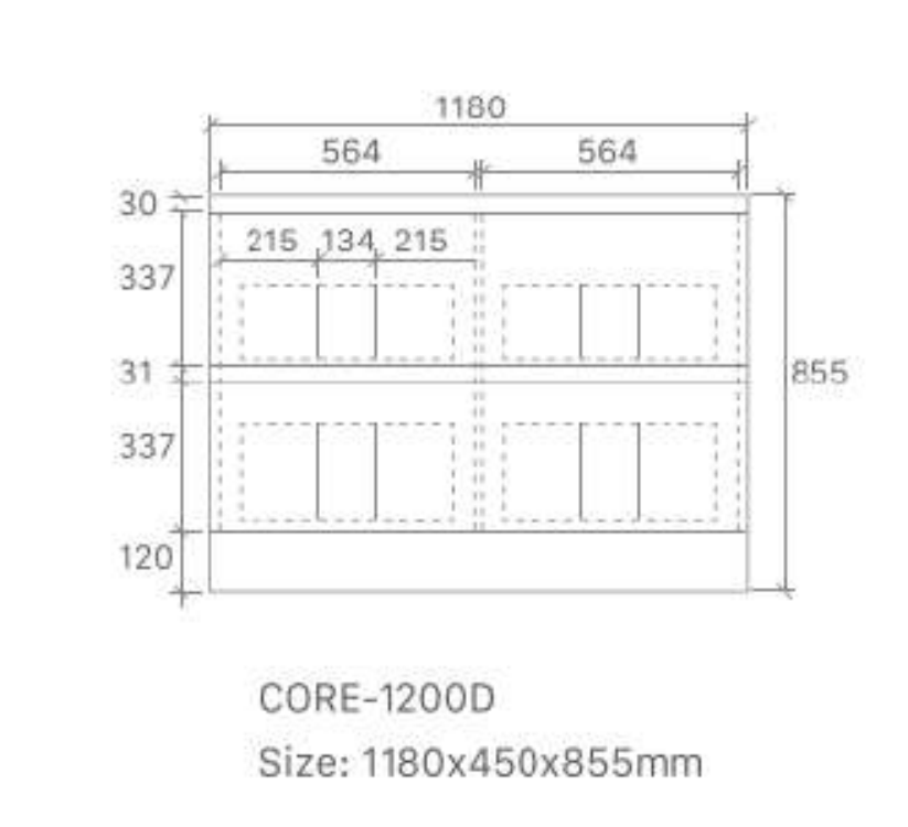 Core 1200DW Freestanding Vanity 460mm – Gloss White Finish with Soft Close Drawers