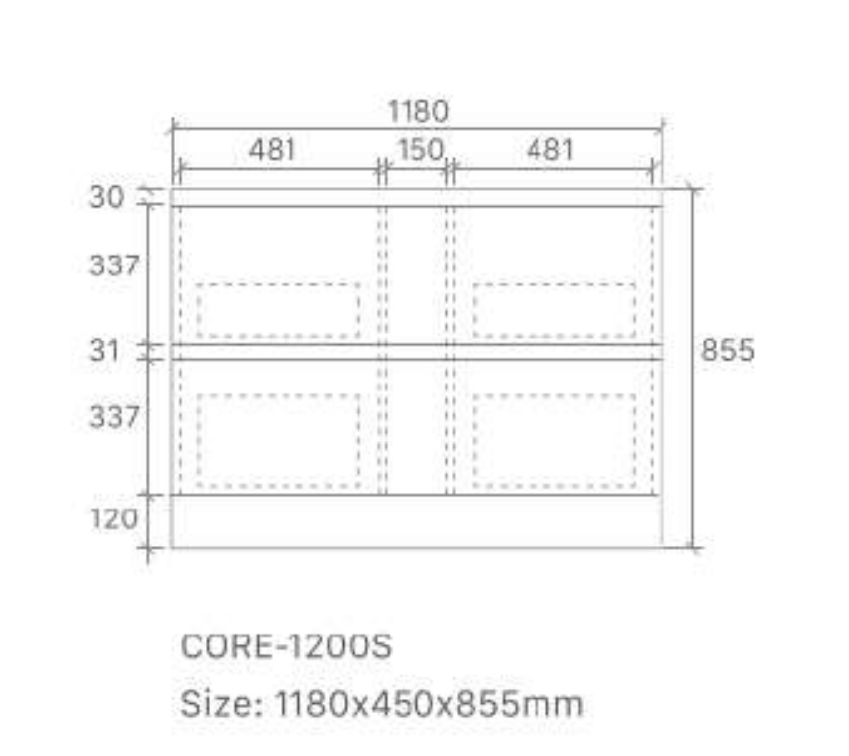 Core 1200W Freestanding Vanity 460mm – Gloss White Finish with Soft Close Drawers