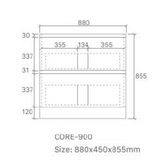 Core 900W Freestanding Vanity 460mm – Gloss White Finish with Soft Close Drawers