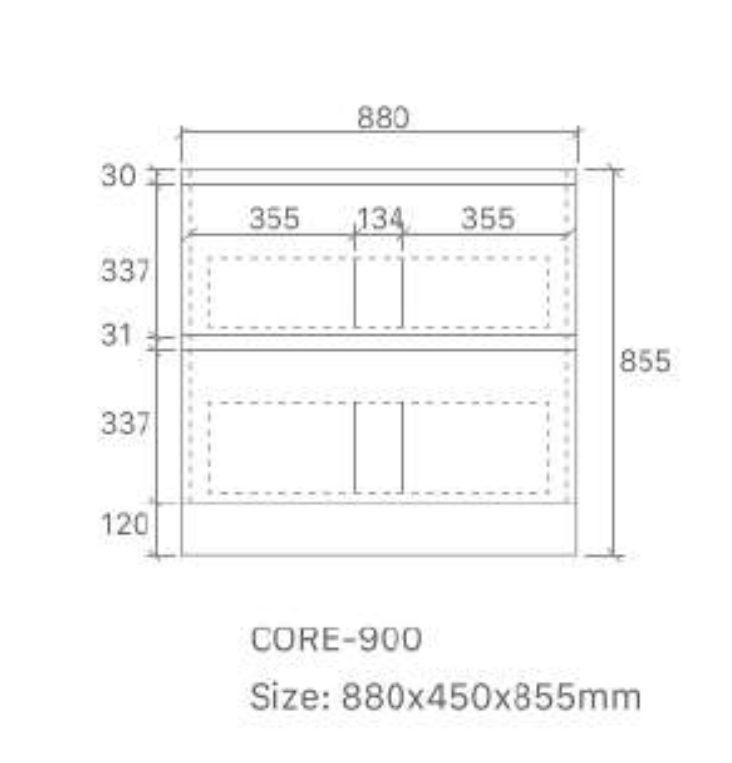 Core 900W Freestanding Vanity 460mm – Gloss White Finish with Soft Close Drawers