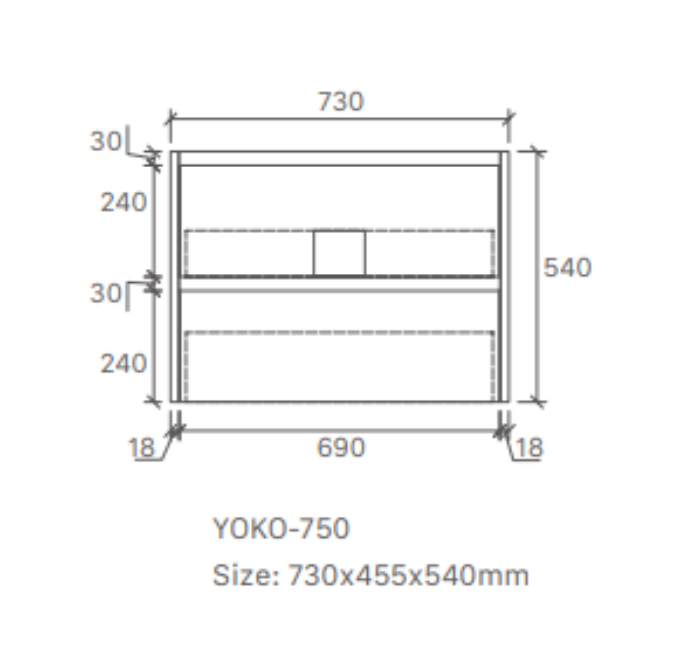 Yoko 750W Wall Hung Vanity 460mm  – Gloss or Matt Finish with Premium Soft Close Drawers