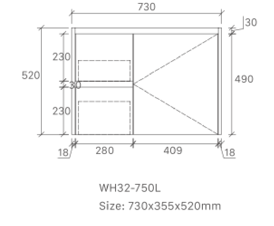 Sierra 750 Wall Hung 360mm  Vanity – Gloss or Matt Finish with Soft Close Drawers