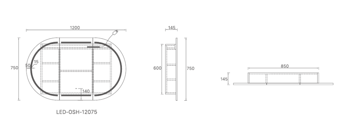 1200mm Amber LED Shaving Cabinet with Mirror – Oval Butterfly Design in Matt White or Natural Timber