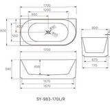 Anika 1700mm Back-to-Wall Freestanding Bath – Elegant Fluted Acrylic Tub