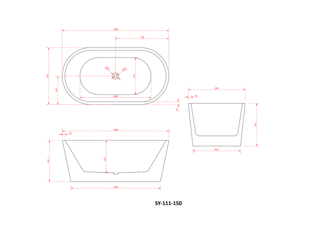 Charming Freestanding Bath – Elegant Slim Edge Acrylic Bathtub (1500mm / 1600mm / 1700mm)