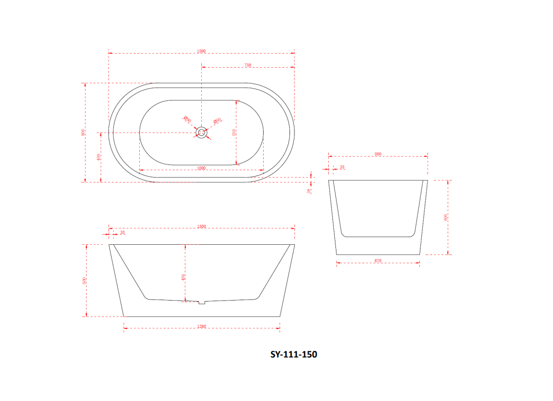 Charming Freestanding Bath – Elegant Slim Edge Acrylic Bathtub (1500mm / 1600mm / 1700mm)