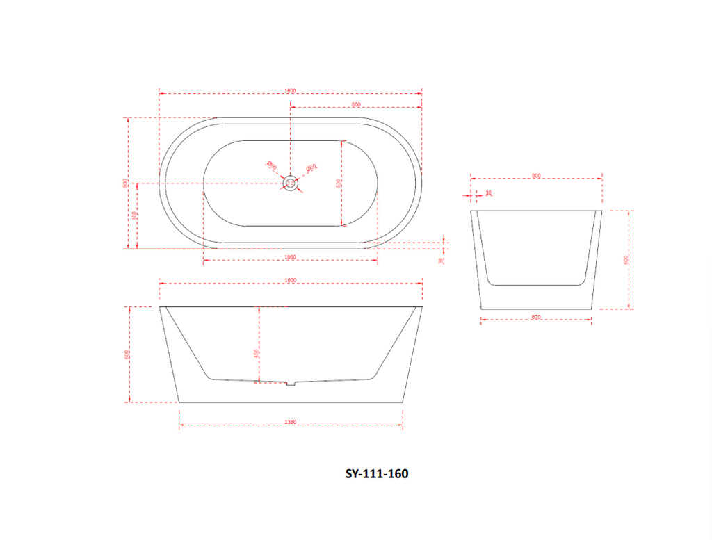 Charming Freestanding Bath – Elegant Slim Edge Acrylic Bathtub (1500mm / 1600mm / 1700mm)