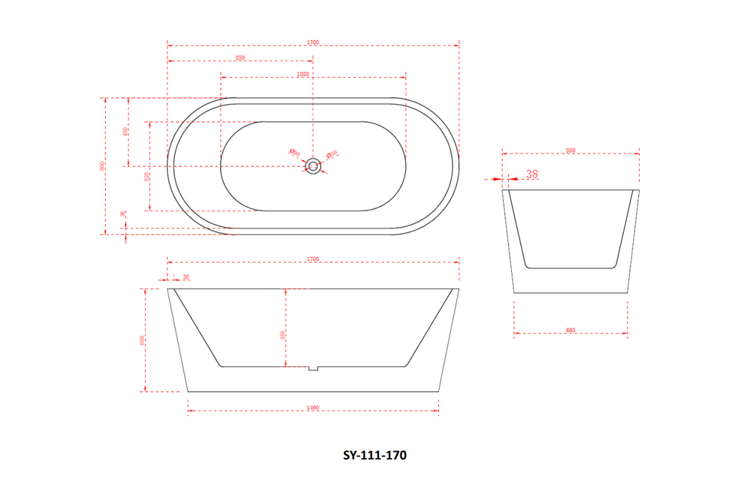 Charming Freestanding Bath – Elegant Slim Edge Acrylic Bathtub (1500mm / 1600mm / 1700mm)