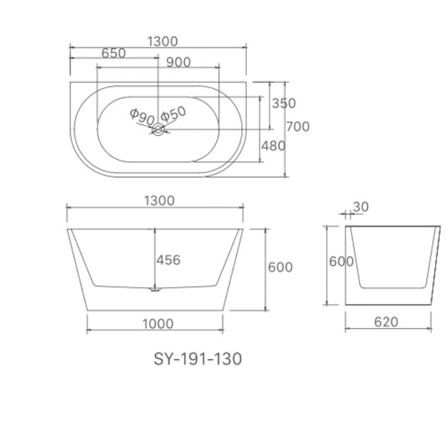 Hannah 1300mm Back-to-Wall Freestanding Bath – Compact Luxury for Modern Bathrooms