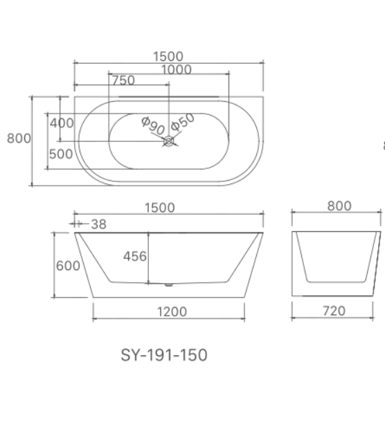 Hannah 1500mm Back-to-Wall Freestanding Bath – Modern Comfort with Sleek Design