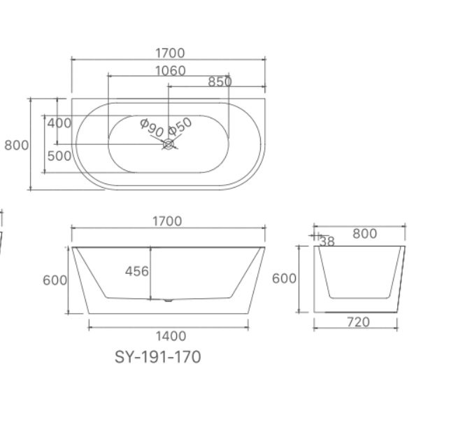 Hannah 1700mm Back-to-Wall Freestanding Bath – Contemporary Design for Ultimate Comfort