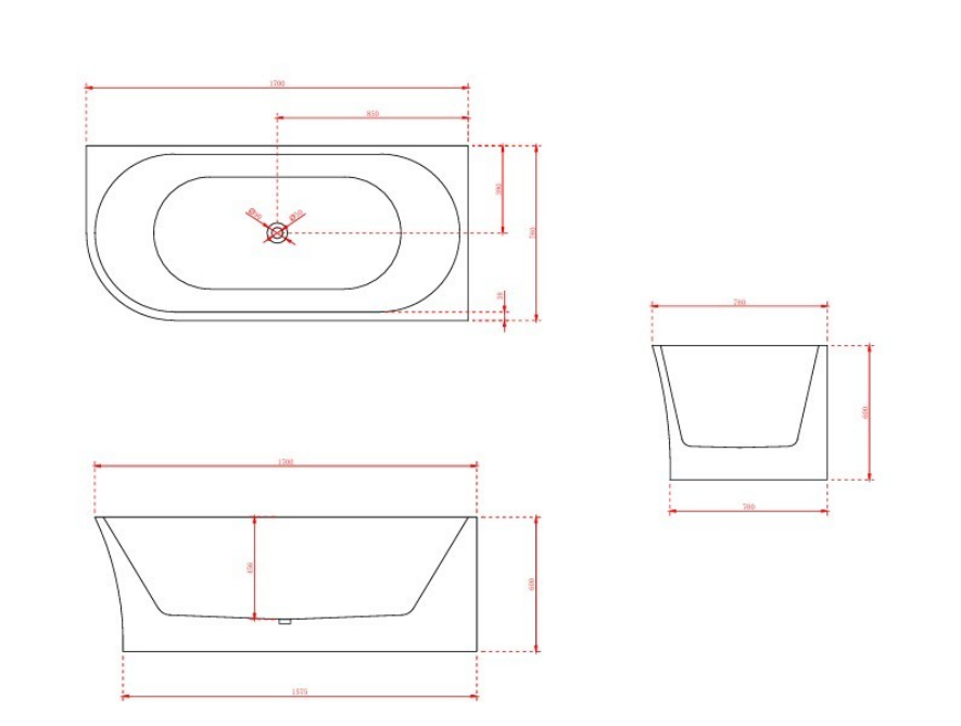 Harper 1700mm Freestanding Acrylic Bath – Back to Corner (Left or Right) Installation