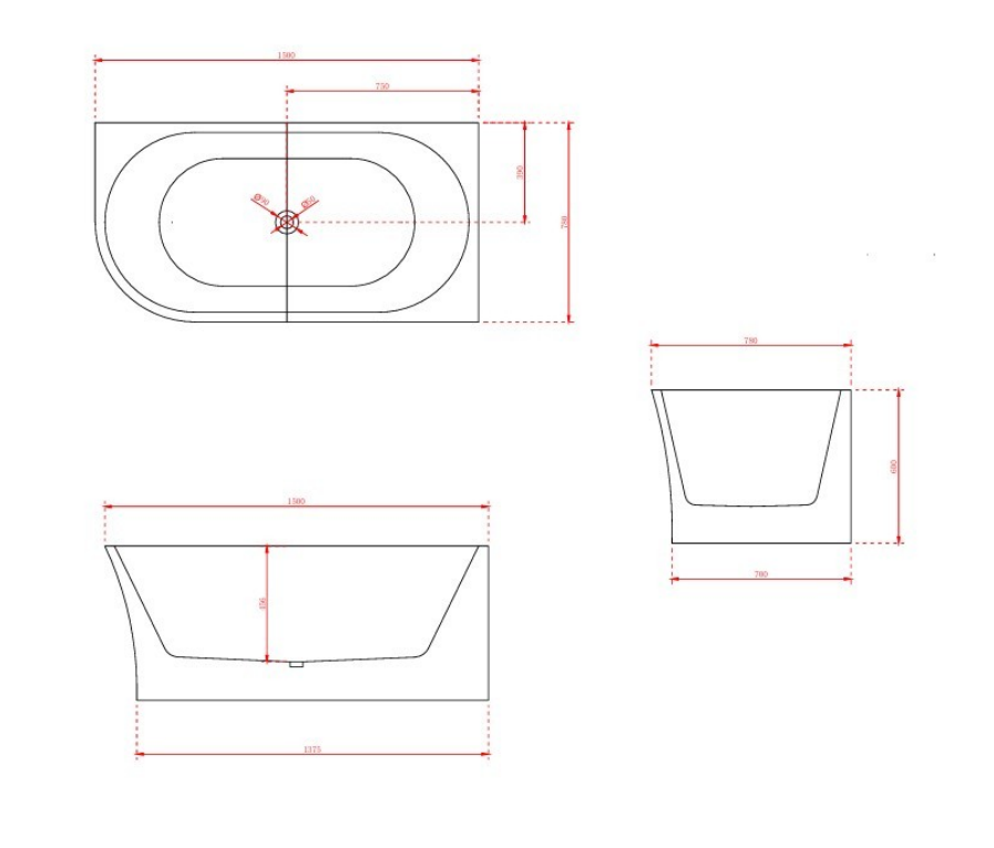 Harper 1500mm Freestanding Acrylic Bath – Back to Corner Left/Right Installation