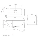 HELIX-150 Back to Wall Freestanding Bath – 1500mm Gloss White Acrylic Tub