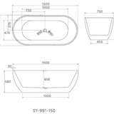 HENLEY Matt White Freestanding Bath – 1500mm Textured Oval Tub