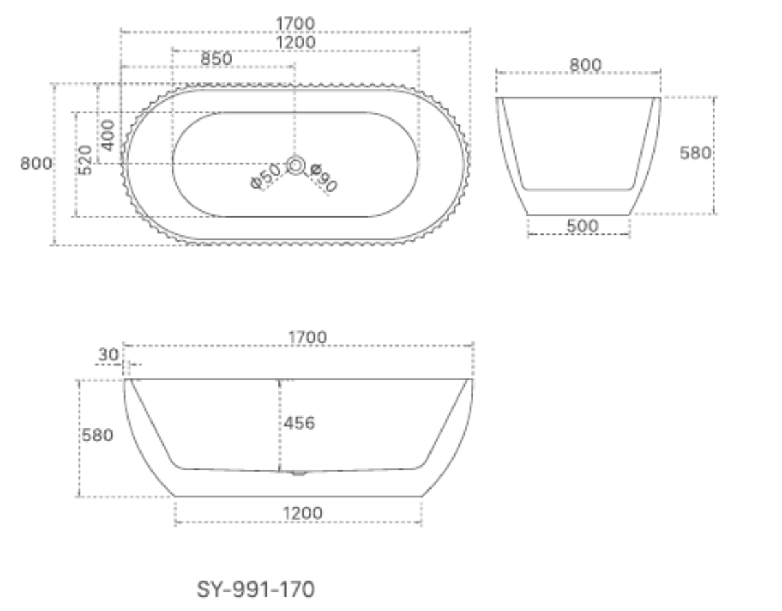 HENLEY Matte White Freestanding Bath – 1700mm Textured Oval Tub