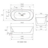 Kira 1500mm Freestanding Bath – Modern Back-to-Wall Acrylic Bathtub with Vertical Fluted Design