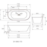 Kira-170 Freestanding Bath – 1700mm Back-to-Wall Acrylic Bathtub with Fluted Vertical Finish