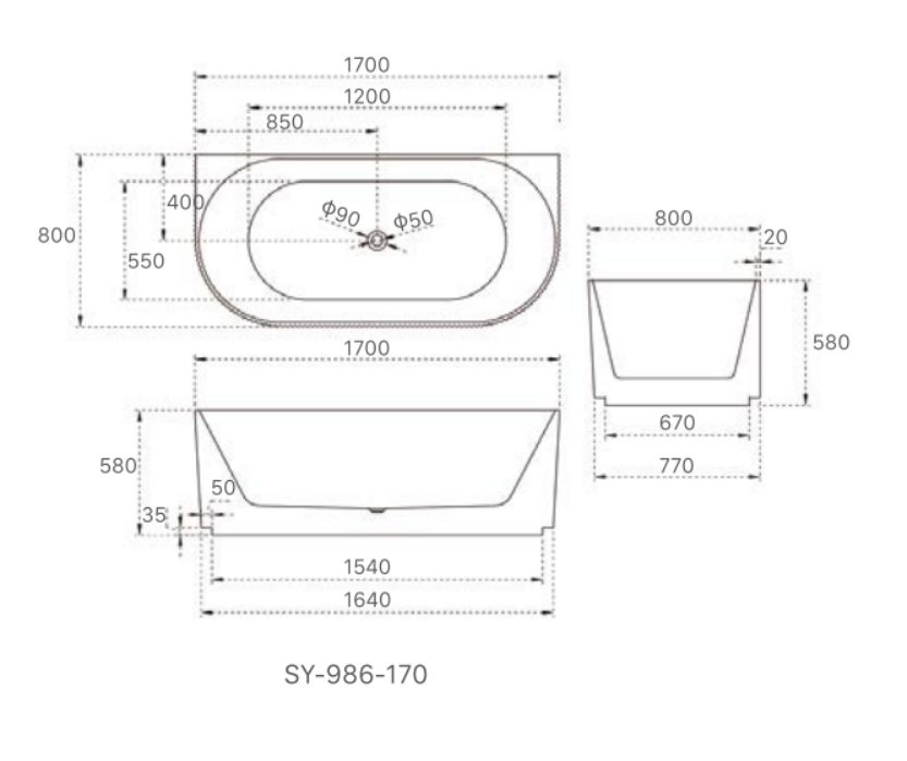 Kira-170 Freestanding Bath – 1700mm Back-to-Wall Acrylic Bathtub with Fluted Vertical Finish