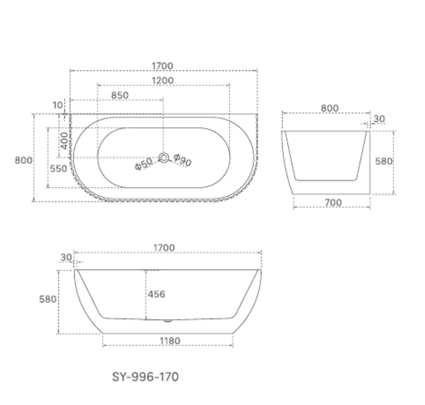 LAMONT-170 Fluted Matte White Freestanding Back to Wall Bath – 1700mm