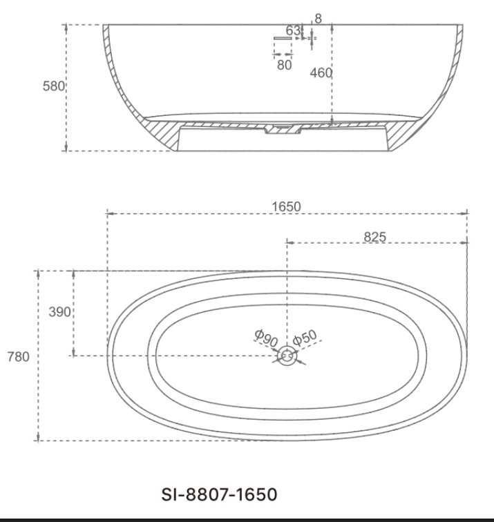 Leah 1650mm Freestanding Bath – Seamless Modern Oval Bathtub in Matte White
