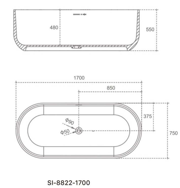 Lilac 1700mm Gloss White Freestanding Bath – Sleek Minimalist Oval Design