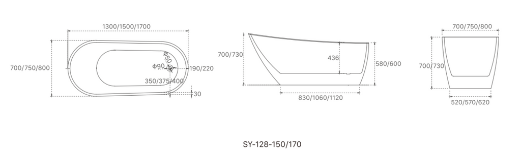 Nova 1500mm Freestanding Bath – Sleek Curved Design in Gloss White