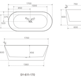 Olivia 1700mm Freestanding Bath – Ultra Slim Rim Modern Acrylic Tub