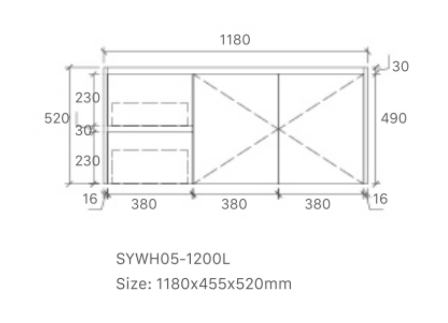 Royce 1200RA1 Wall Hung Vanity 460mm  – Timber Look Melamine Finish with Soft Close Drawers