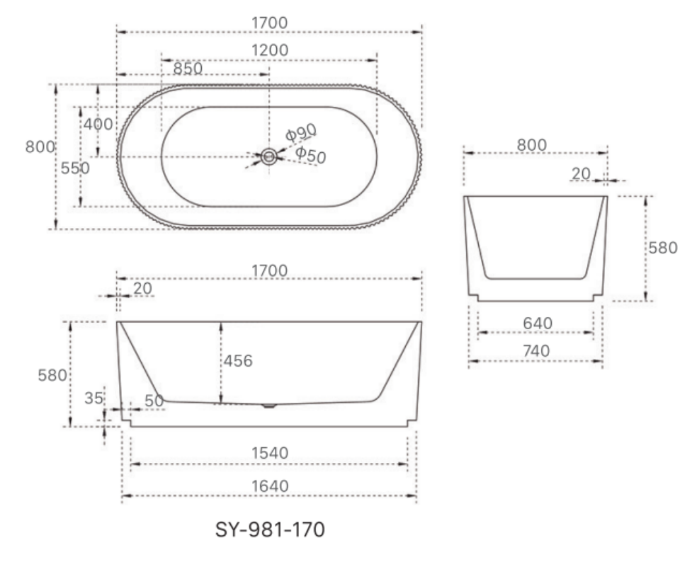 Trina 1700mm Freestanding Acrylic Bath – Premium Fluted Design in Gloss & Matt White
