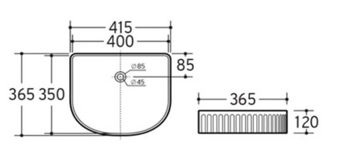 Fluted Curved Front Basin Ribbed Ceramic Design