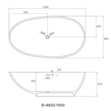 Delight 1500mm Freestanding Bath – Sculptural Oval Tub in Gloss or Matte Finish