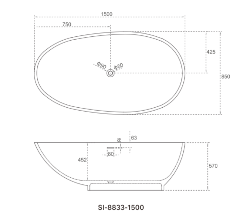 Delight 1500mm Freestanding Bath – Sculptural Oval Tub in Gloss or Matte Finish