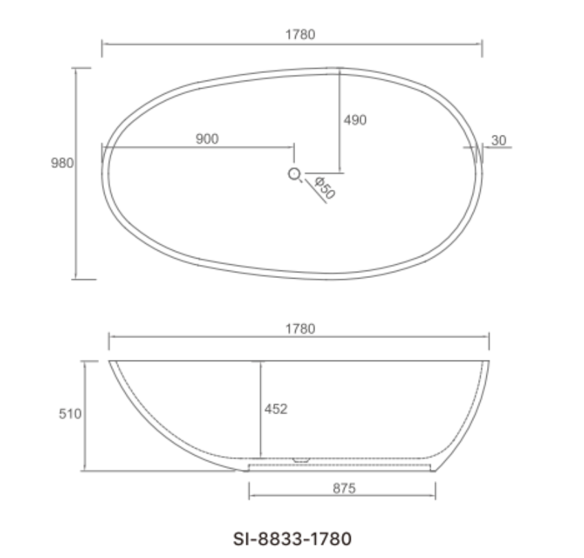 Delight 1780mm Freestanding Bath – Luxurious Deep Oval Tub in Gloss Finish