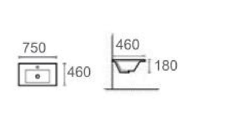 Ceramic Vanity Basin – Single Tap Hole and Semi-Recessed Bowl 750mmx460mmx200mm